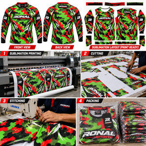 Maillot de motocross à manches longues pour homme RONAL SPORTS, camouflage vert rouge noir, séchage rapide, manches longues, chemise de course pour adulte, moto - Product Image 5