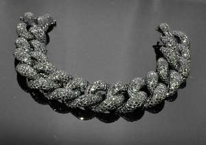 Bracelet chaîne en argent 925 plaqué rhodium noir de luxe, pavé de diamants, taille brillant rond, unisexe, pour usage quotidien - Product Image 2