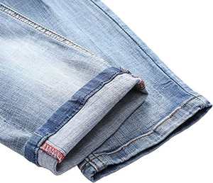 Vaqueros de moto OEM personalizados para hombre, corte acampanado, cintura alta, estilo urbano, denim sólido, rasgado, desgastado, con parches y detalles destruidos - Product Image 5