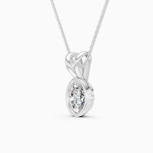 Pendentif solitaire en diamant de laboratoire taille ovale, serti clos, plaqué rhodium, pour femme - Product Image 4