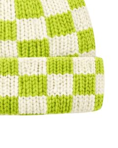 Gorro de Punto Personalizado con Diseño de Tablero de Ajedrez Verde Lima y Blanco, Gorro de Invierno Cálido con Borde, Gorro de Punto Acrílico Suave Unisex - Product Image 4
