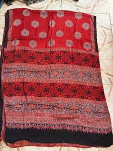 Sari imprimé à la main AJRAKH en soie modale pure, matériaux de qualité supérieure pour l'exportation, disponible en stock, vente en gros - Product Image 5