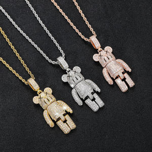 Colgante de Oso de Dibujos Animados en Plata 925 con Baño de Rodio y Micro Pavé de Diamantes, Amuleto de Lujo Unisex para Uso Diario - Product Image 3