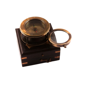 Premium Vintage <b>Antique</b> Brass Pocket <b>Compass</b> with Wooden Box Camping Hiking Navigation <b>Compass</b> Nautical Travel Gift Collectible - Product Image 1