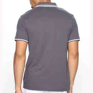 Polo de Manga Corta para Hombre, Color Sólido, Corte Regular, Informal, Transpirable, de Algodón Piqué, Gris con Cuello con Ribete Blanco - Product Image 6