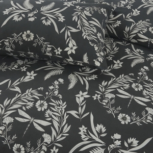 Sábana Plana de Algodón Estampada 150TC con Diseño de Plantas en Blanco y Negro, Transpirable para Todas las Estaciones, para Adultos - Product Image 2