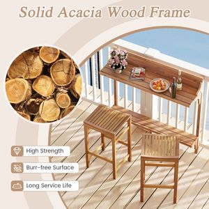 Conjunto de Mesa de Bar de Madera de Acacia para Patio con Reposapiés y Asiento Curvo de 3 Piezas - Product Image 6