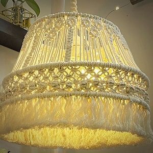 Handmade Macrame Chandelier Lamp with Tassels Bohemian Style Ceiling Light Round Indoor Home Decor for Living Room - Product Image 4