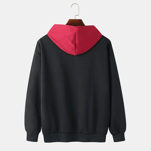 เสื้อฮู้ดผู้ชายผ้าฝ้ายฟลีซ 100% แบบสวมหัว สีพื้น ด้านหน้าแบบลำลอง ถักทอเป็นมิตรกับสิ่งแวดล้อม สีแดง สีดำ แขนยาว มีกระเป๋า เหมาะสำหรับฤดูหนาว - Product Image 2
