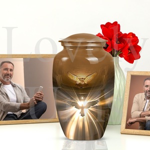 Catholic cremation urn abstract adult burial 10 inch memorial urn for human <b>ashes</b> decorative <b>keepsake</b> tribute remembrance - Product Image 3