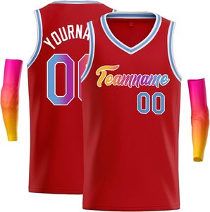 Ensemble de maillot de basket-ball orange personnalisé, col en V, sans manches, en maille sublimée, unisexe, adulte, vêtements de sport respirants avec numéro et nom - Product Image 3
