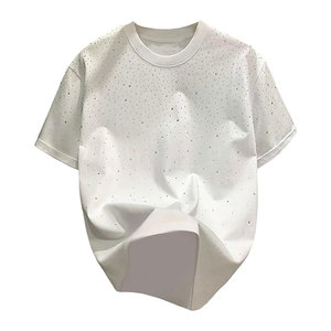 T-shirt élégant surdimensionné avec strass, 100 % coton, respirant, écologique, vêtements décontractés pour hommes, vêtements de mode en vente - Product Image 1