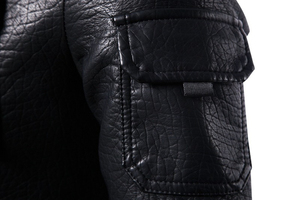 Custom Men's Black PU Leather <b>Jacket</b> Moto Biker Style Turn-down Collar <b>Zipper</b> Closure Multiple <b>Pockets</b> Autumn Wear For Unisex - Product Image 2