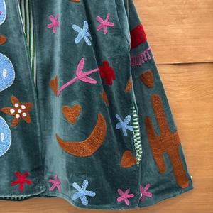Boho Embroidered Velvet <b>Jacket</b> <b>Women</b> Oversized Snake Applique <b>Zip</b> <b>Up</b> Coat Retro Artsy Outerwear Autumn Wear - Product Image 4