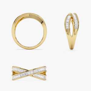 แหวนเพชรเพาะเลี้ยง 1.50 กะรัต ทรงไขว้ ทองคำแท้ 14K ทรงบาแก็ตต์ สำหรับงานแต่งงานหรือวันครบรอบ - Product Image 4