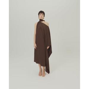 Robe de soirée longue trapèze asymétrique élégante et sexy en crêpe drapé, sans manches, couleur unie, taille basse, toutes saisons - Product Image 1