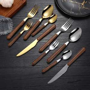 Ensemble de couverts en acier inoxydable avec manche en bois, fourchette, cuillère, couteau, ensemble de couverts de luxe, ustensiles de cuisine et de table - Product Image 2