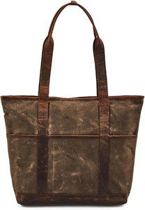 Vintage <b>Canvas</b> <b>Tote</b> Bag Solid Color Open Top Daily Use Women's Shoulder Handbag Waxed Water Repellent Brown - Product Image 4