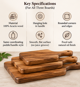 Acacia <b>Wood</b> <b>Paddle</b> Chopping Board 3 Sizes Eco-Friendly Smooth Surface Charcuterie Board Integrated Handle Hanging Hole - Product Image 6