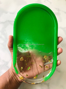 Irish Green Resin Trinket Tray Handmade Vanity Tray Oval Jewelry <b>Ring</b> Dish Unique Home Decor Gold Flakes Multipurpose Gift - Product Image 6