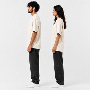 Unisex <b>Cream</b> Oversized Cotton T Shirt with Drop Shoulder Crew Neck Short Sleeves and Relaxed Fit <b>for</b> Everyday Casual Streetwear - Product Image 3