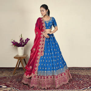 ชุดเฟนดี เลเฮนกา โจลี พร้อมงานปักลายชาติพันธุ์ที่ประณีตและขอบกว้าง |   ผู้ซื้อสินค้าขายส่งชุดงานรื่นเริงและชุดแต่งงานสำหรับผู้หญิง - Product Image 6