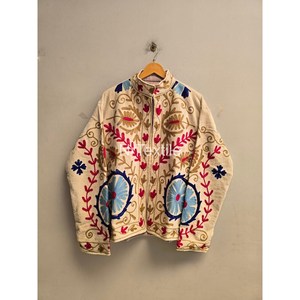 Colorful Embroidered Velvet <b>Fleece</b> <b>Jacket</b> Women's Autumn Stand Collar Inside Cotton <b>Lined</b> <b>Jacket</b> Coat - Product Image 1
