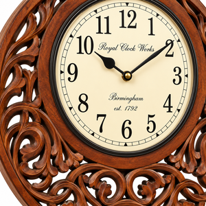 Handcrafted Carved <b>Wooden</b> Analog Quartz <b>Wall</b> <b>Clock</b> 18 Inch Round Traditional Decorative Living Room Wedding <b>Clock</b> - Product Image 4