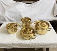 Ensemble de casseroles en métal martelé design avec poignées dorées, en acier inoxydable, compatible induction, pour cuisine, casseroles et marmites
