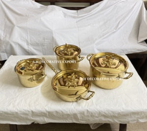 Designer Hammered Metal Casserole <b>Set</b> with Gold Finish Knobs Stainless Steel Induction Friendly for Kitchen Cooking Pan & <b>Pots</b> - Product Image 4