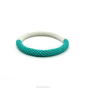 Seed Beads Stretch Charm <b>Bracelet</b> Two Tone Teal White Minimal Luxury Jewelry Handmade <b>Beaded</b> Bangle Fashion Accessory Gift - Product Image 1