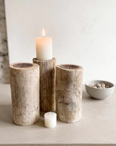 Porte-bougie cylindrique en bois fait main, écologique, décoration intérieure et extérieure - Product Image 1