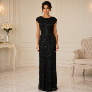 Vestido de noche de sirena negro de lujo con cuentas hechas a mano |   Vestido de Fiesta Formal para Mujer, Premium, con Lentejuelas Bordadas, Cuello Corazón, Transpirable - Product Image 2