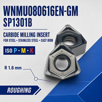 Plaquette de fraisage en carbure revêtue PVD WNMU080616EN-GM SP1301B pour l'usinage CNC de l'acier, de l'acier inoxydable et du fonte, pour le fraisage à gros débit et le fraisage de face et de queue