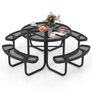 Set da Picnic Rotondo per 4 Persone - Tavolo e Panche da 45 Pollici con Foro per Ombrellone - Rete Metallica Resistente - Capacità 2000 lb - Product Image 1