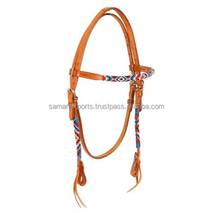 Headstall occidental de cuero genuino 100% de primera calidad con trabajo de cuentas Fabricante Mayorista proveedor Saman Exports - Product Image 3
