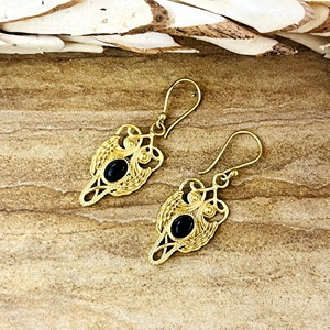Boucles d'oreilles pendantes hibou bohème très demandées, ethniques, en laiton et onyx, plaqué or 18 carats, vintage, motif animal, pour femme, vente en gros OEM ODM - Product Image 5