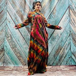 Traditionnel Tie Dye Motif Femmes Surdimensionné Kimono Veste Bohème Festival Dentelle Garniture Bandeau Robe Longue Kimono - Product Image 1