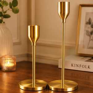 Modern <b>Brass</b> <b>Candlestick</b> Holder Set of 3 Tiered Design Home Decoration Durable Metal Candle Holders - Product Image 2