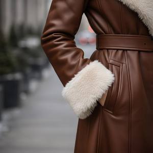 Abrigo Largo de Piel de Oveja Genuina para Mujer, con Cuello de Piel, Ropa de Invierno Ecológica, Resistente al Viento, Moderna y Casual - Product Image 4