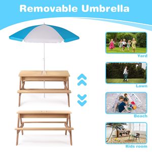 Regolabile in legno per bambini 3-in-1 tavolo di attività di sabbia con ombrellone superiore staccabile per bambini all'aperto gioco giardino Patio ponte - Product Image 3