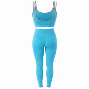 Premium Print 2 Piece Yoga Set <b>Blue</b> High Waist Leggings <b>Crop</b> <b>Top</b> Spandex Polyester Breathable Racerback Scoop Neck - Product Image 6