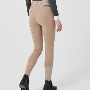 Culotte d'équitation taille haute pour femme, longueur intégrale, en tricot extensible quatre directions (Spandex, Polyester), avec poches, couleur unie beige, séchage rapide, pour l'équitation - Product Image 3