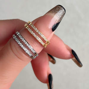 Bague de fiançailles délicate à deux rangs de zircone cubique pour femme, en argent sterling 925, sertie à griffes, tendance, pour mariage, anniversaire, fête - Product Image 5