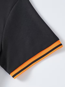 Men's Black <b>Polo</b> Shirt Short Sleeve Knitted Solid Color Casual Style <b>Orange</b> Trim Collar and Cuffs - Product Image 5
