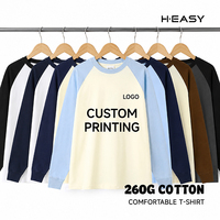 T-shirts à manches longues raglan de haute qualité 260g, vêtements de créateur d'automne, 100% coton, logo personnalisé, écologiques, séchage rapide, unisexe
