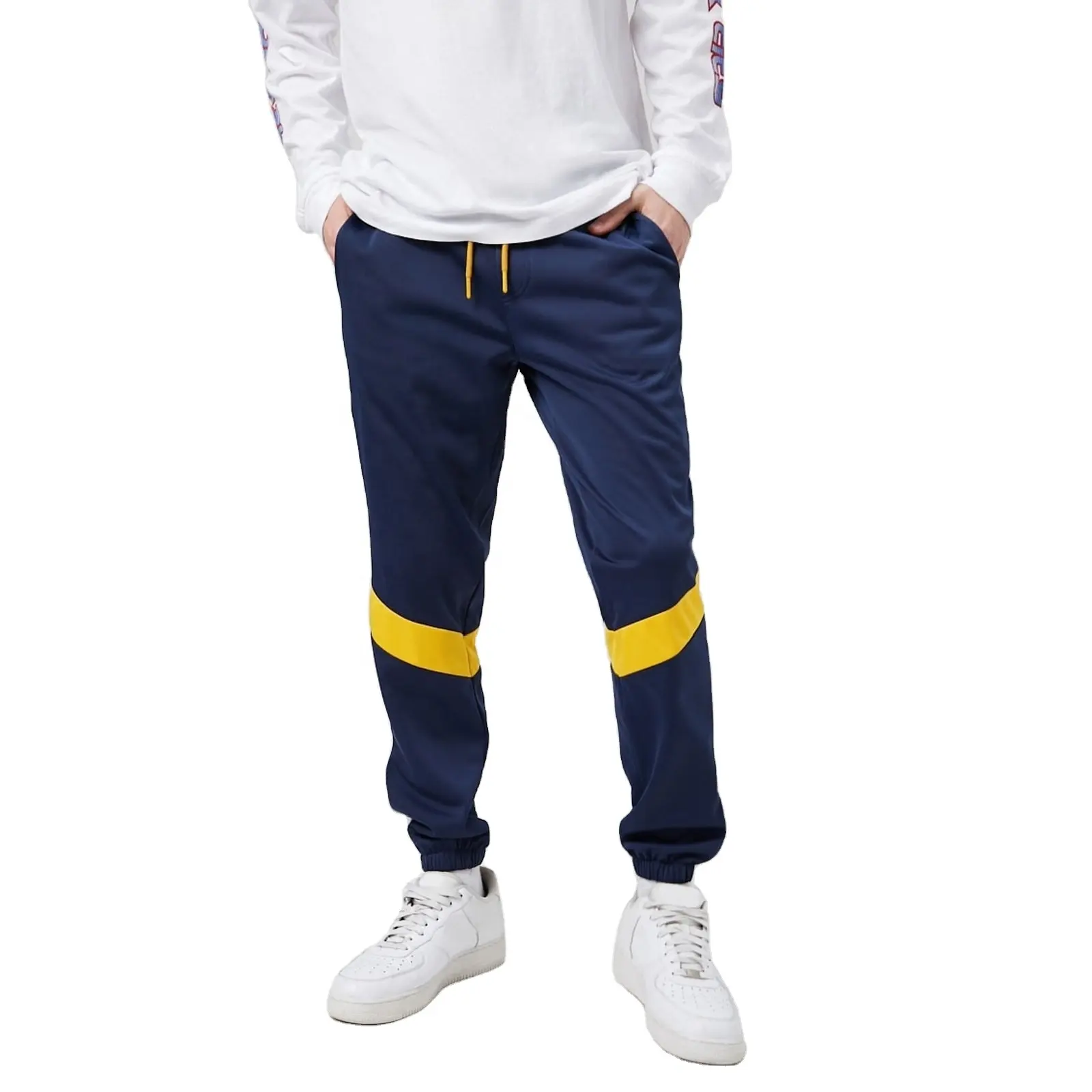 Pantalon de jogging en polyester avec rayures latérales pour homme, pantalon de survêtement élégant