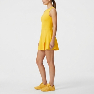 Vestido de Tenis Amarillo sin Mangas para Mujer, Ajustado, de Color Sólido, Transpirable, Ropa Deportiva de Verano - Product Image 4