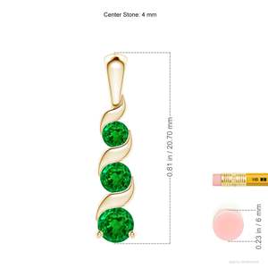 14K <b>Solid</b> <b>Gold</b> Natural Emerald Channel-Set Round Three Stone Journey <b>Pendant</b> Fine Jewellery Anniversary Gift For Her 2026 - Product Image 3
