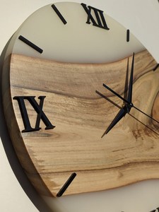 Modern Handmade Wooden Wall <b>Clock</b> Walnut Wood Resin <b>Clock</b>: Silent White Epoxy Wall Decor - Product Image 6